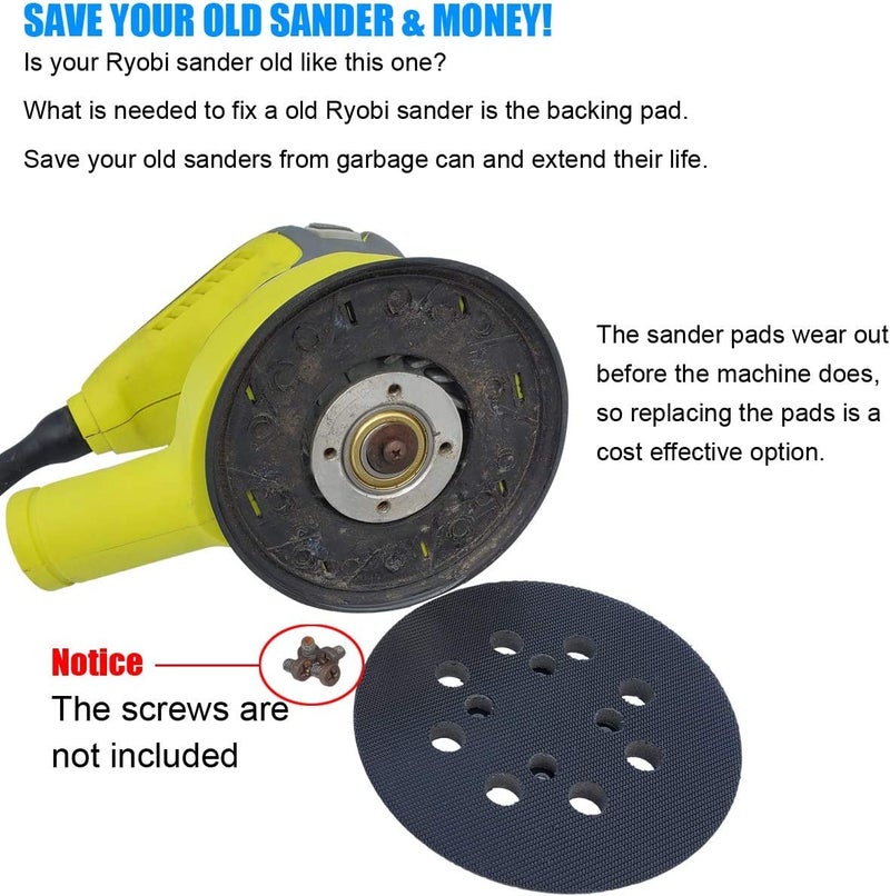 توكروب 2 حزمة من وسادة الصنفرة البديلة بخطاف وحلقة مقاس 5 بوصات لـ Ryobi RS290، RS241، RS240، RS280/RS280VS، RS281VS، P411 ماكينة سنفرة مدارية عشوائية - Image 5
